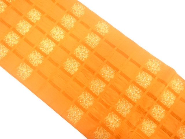 格子に花模様織出し袋帯